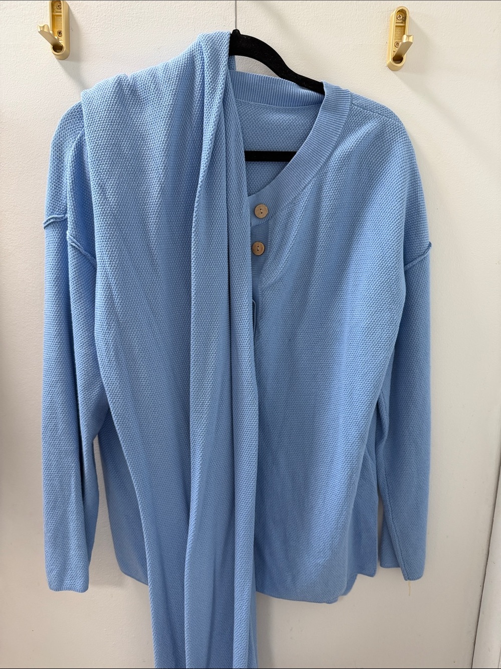 Light Blue Knit Henley Sweater Set
